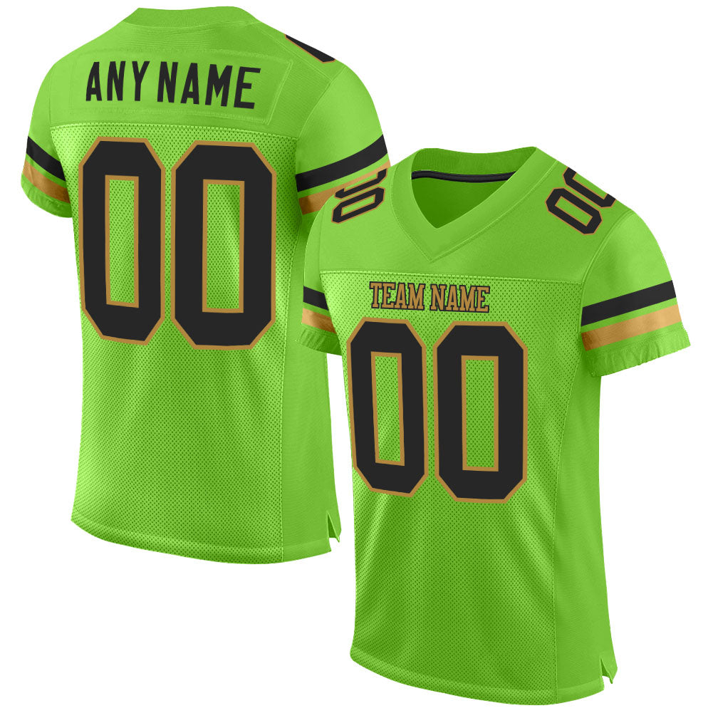 Custom Neon Green and Black Football Jersey with Team Name & Number - Authentic Mesh Jersey Personalized Neon Green Black-Old