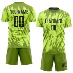 Custom Neon Green Black-Olive Soccer Jersey with Personalization - Team Name & Number - Sublimation Uniform Personalized