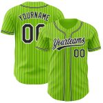 Personalized Black-White Baseball Jersey with Neon Green Pinstripes - Authentic Design Personalized Neon Green Black Pinstripe