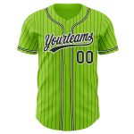 Personalized Black-White Baseball Jersey with Neon Green Pinstripes - Authentic Design Personalized Neon Green Black Pinstripe