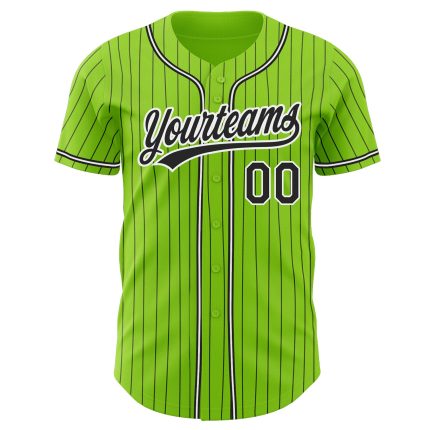 Personalized Black-White Baseball Jersey with Neon Green Pinstripes - Authentic Design Personalized Neon Green Black Pinstripe