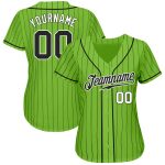 Custom Personalized Black-White Authentic Baseball Jersey with Neon Green Pinstripes, Custom Name and Number Personalized