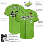 Custom Personalized Black-White Authentic Baseball Jersey with Neon Green Pinstripes, Custom Name and Number Personalized