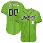 Custom Personalized Black-White Authentic Baseball Jersey with Neon Green Pinstripes, Custom Name and Number Personalized