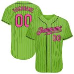 Custom Authentic Baseball Jersey with Neon Green, Black Pinstripe, and Pink-Black Personalized Name and Number Personalized