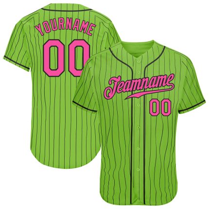 Custom Authentic Baseball Jersey with Neon Green, Black Pinstripe, and Pink-Black Personalized Name and Number Personalized