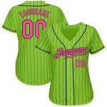 Custom Authentic Baseball Jersey with Neon Green, Black Pinstripe, and Pink-Black Personalized Name and Number Personalized