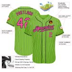 Custom Authentic Baseball Jersey with Neon Green, Black Pinstripe, and Pink-Black Personalized Name and Number Personalized