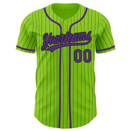 Custom Name and Number Authentic Baseball Jersey - Personalized Neon Green Black Pinstripe Personalized Neon Green Black