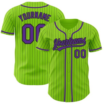 Custom Name and Number Authentic Baseball Jersey - Personalized Neon Green Black Pinstripe Personalized Neon Green Black