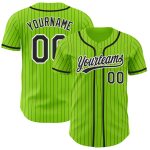 Custom Authentic Baseball Jersey with Neon Green Black Pinstripe - Personalized Name and Number Personalized Neon Green Black
