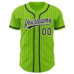 Custom Authentic Baseball Jersey with Neon Green Black Pinstripe - Personalized Name and Number Personalized Neon Green Black