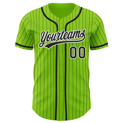 Custom Authentic Baseball Jersey with Neon Green Black Pinstripe - Personalized Name and Number Personalized Neon Green Black