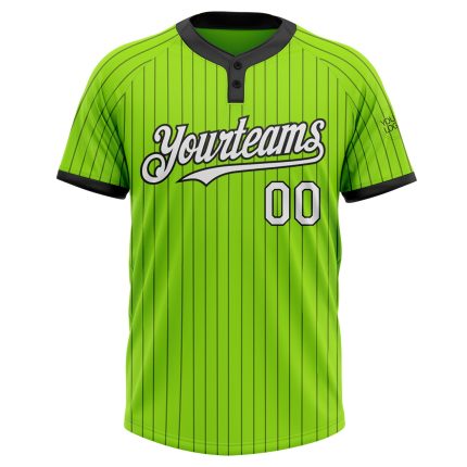 Custom Name and Number Neon Green Black Pinstripe Two-Button Unisex Softball Jersey Personalized Neon Green Black Pinstripe