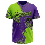 Custom Unisex Softball Jersey - Personalized Neon Green and Black-Purple 3D Brush Stroke Design with Name and Number Personalized
