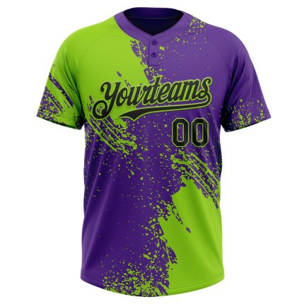 Custom Unisex Softball Jersey - Personalized Neon Green and Black-Purple 3D Brush Stroke Design with Name and Number Personalized