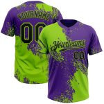 Custom Unisex Softball Jersey - Personalized Neon Green and Black-Purple 3D Brush Stroke Design with Name and Number Personalized