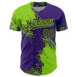 Custom Name & Number Authentic Baseball Jersey with 3D Neon Green Black Purple Brush Stroke Design Personalized Neon Green