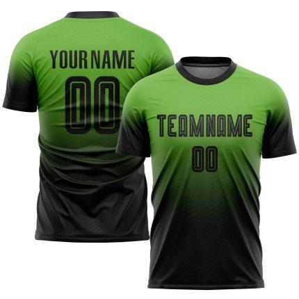 Custom Neon Green Black Soccer Jersey with Sublimation Fade - Personalized Team Uniform with Name and Number Personalized