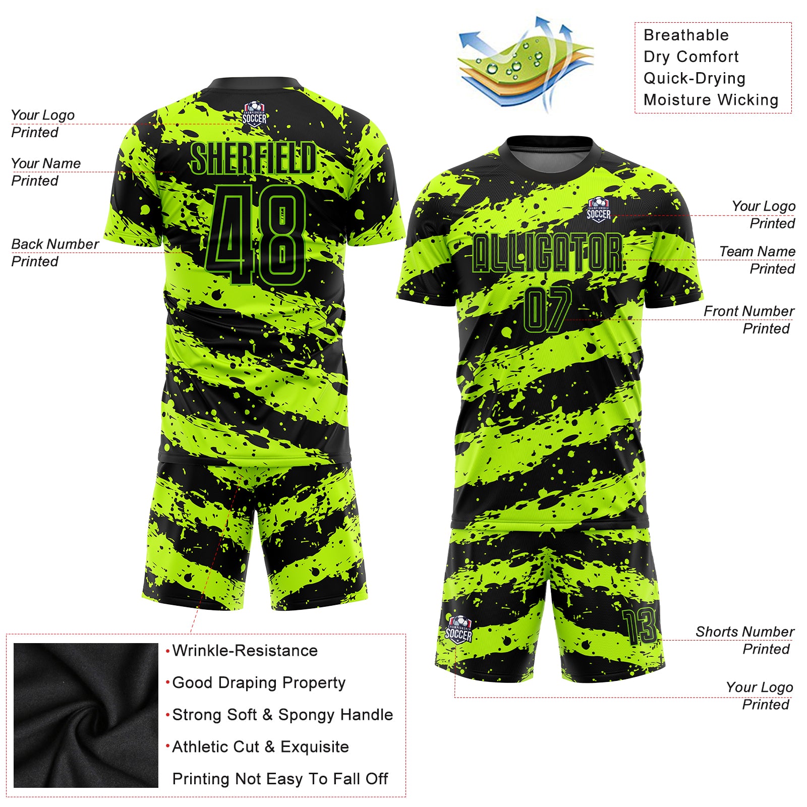 Personalized Neon Green Black Sublimation Soccer Uniform Jersey Custom Neon Green Black Soccer Jersey - Personalized Sublimation Uniform Personalized Neon Green Black Sublimation Soccer - Image 5