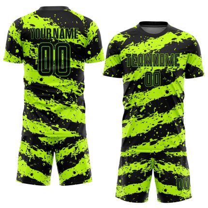 Custom Neon Green Black Soccer Jersey - Personalized Sublimation Uniform Personalized Neon Green Black Sublimation Soccer