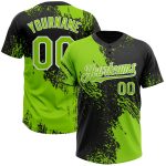 Custom Name Number 3D Pattern Brush Stroke Unisex Softball Jersey in Neon Green Black White - Personalized Two-Button Design