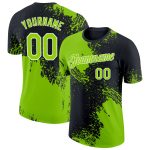 Custom Neon Green 3D Abstract Brush Stroke Performance T-Shirt with Team Name and Number Personalized Neon Green Black-White
