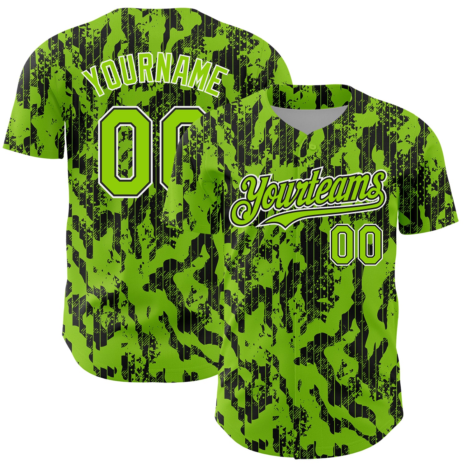 Custom Baseball Jersey with Personalized Name and Number, Neon Green Black-White 3D Abstract Fluid Design Personalized Neon