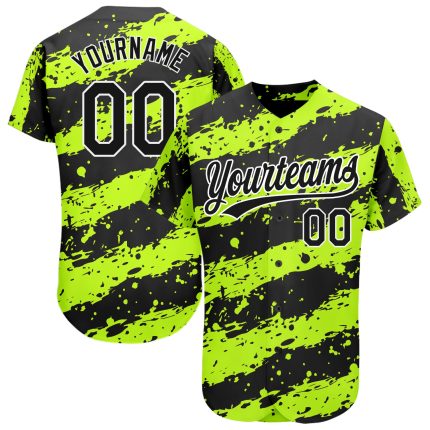 Custom 3D Pattern Baseball Jersey - Neon Green and Black-White Design, Authentic Style Personalized Neon Green Black-White