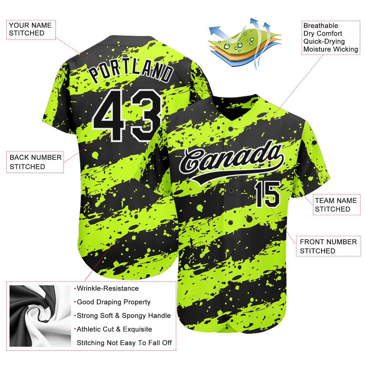 Personalized Neon Green Black-White 3D Pattern Design Authentic Baseball Jersey Custom 3D Pattern Baseball Jersey - Neon Green and Black-White Design, Authentic Style Personalized Neon Green Black-White - Image 3