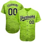 Custom Name and Number Authentic Baseball Jersey with Neon Green 3D Pattern Design in Black and White Personalized Neon Green