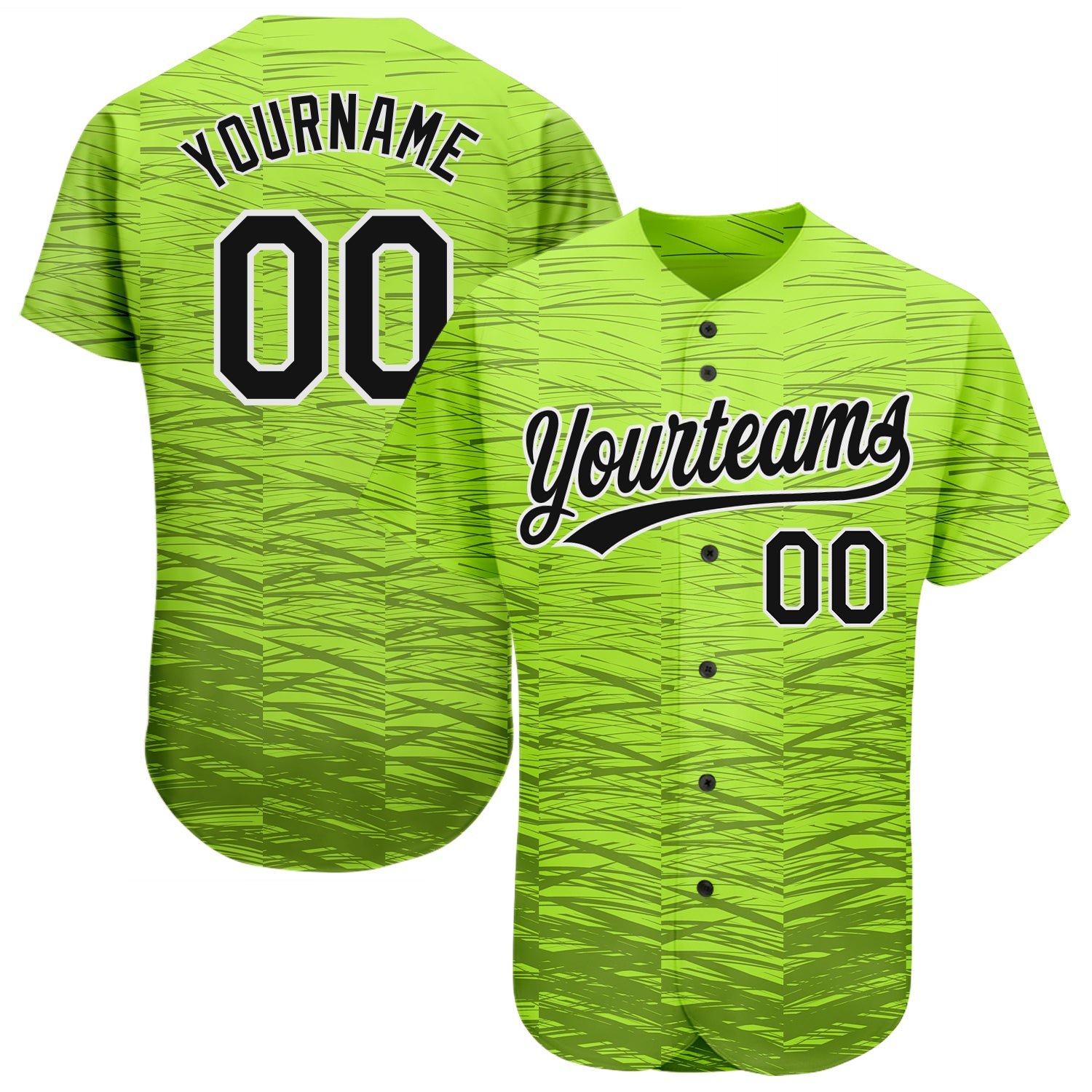 Custom Name and Number Authentic Baseball Jersey with Neon Green 3D Pattern Design in Black and White Personalized Neon Green