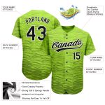 Custom Name and Number Authentic Baseball Jersey with Neon Green 3D Pattern Design in Black and White Personalized Neon Green