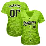 Custom Name and Number Authentic Baseball Jersey with Neon Green 3D Pattern Design in Black and White Personalized Neon Green