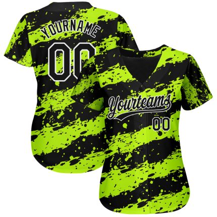 Custom 3D Pattern Baseball Jersey - Neon Green and Black-White Design, Authentic Style Personalized Neon Green Black-White