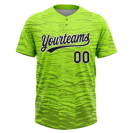Custom Name Number Unisex Softball Jersey - Personalized 3D Pattern in Neon Green Black-White, Two-Button Design Personalized