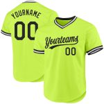 Custom Name and Number Authentic Throwback Baseball Jersey in Neon Green Black White Personalized Neon Green Black-White