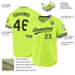 Custom Name and Number Authentic Throwback Baseball Jersey in Neon Green Black White Personalized Neon Green Black-White