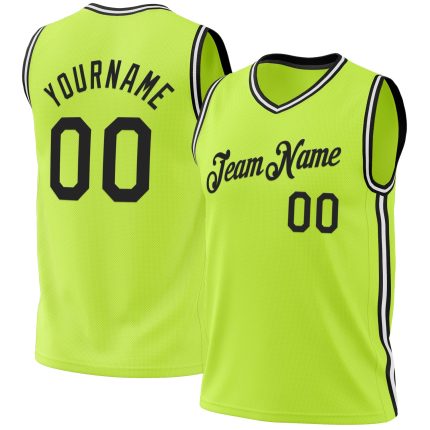 Personalized Neon Green Black White Basketball Jersey - Authentic Throwback Style Personalized Neon Green Black-White Authentic