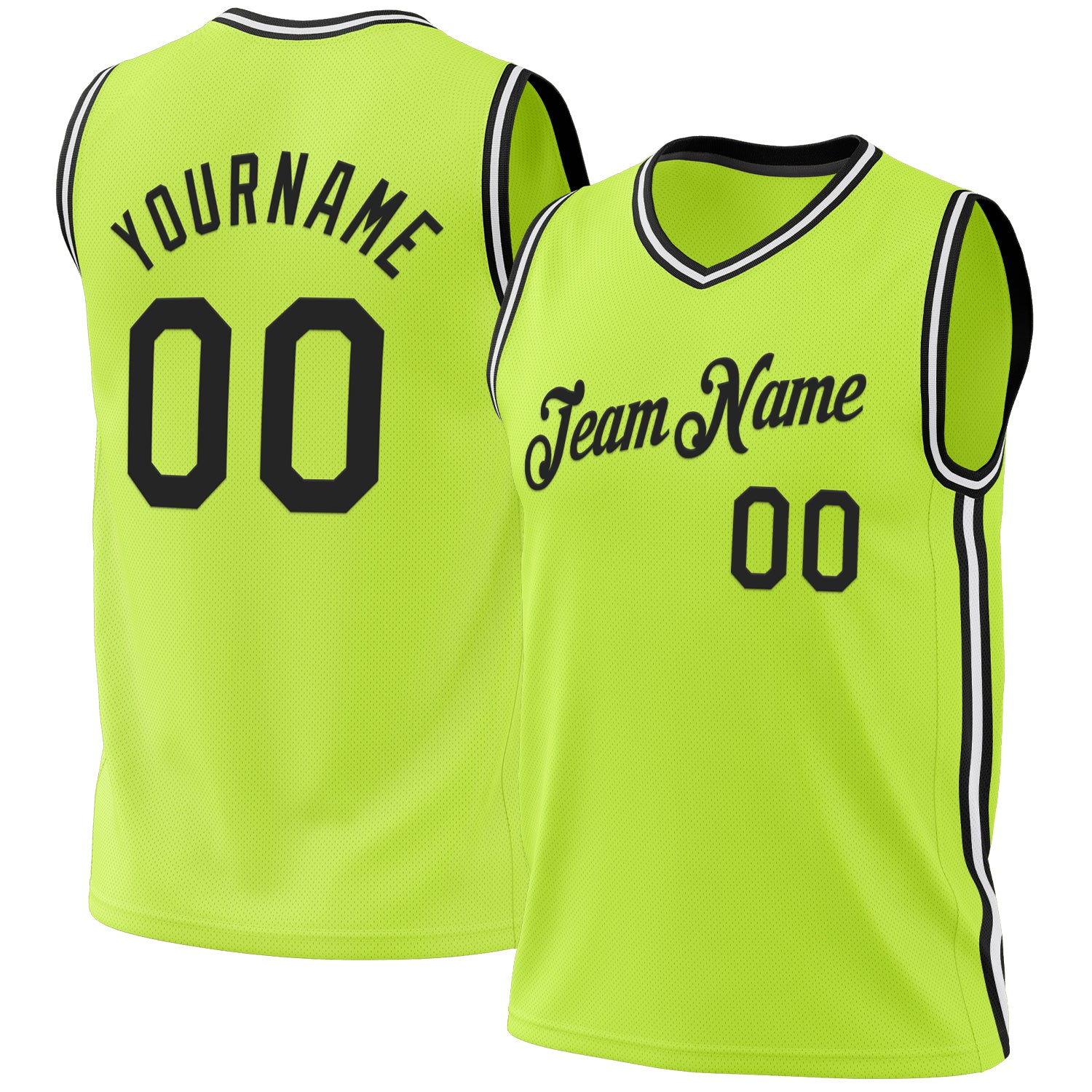 Personalized Neon Green Black White Basketball Jersey - Authentic Throwback Style Personalized Neon Green Black-White Authentic