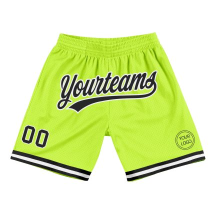 Personalized Neon Green Basketball Shorts - Black and White Throwback Style Personalized Neon Green Black-White Authentic