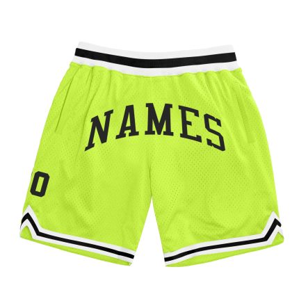 Custom Team Name Number Basketball Shorts Authentic Throwback Neon Green Black-White Personalized Neon Green Black-White