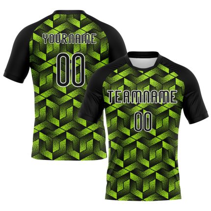 Customizable Neon Green Black White Volleyball Jersey with Geometric Design - Personalized Team Name & Number Uniform Personalized