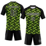 Customizable Neon Green Black White Volleyball Jersey with Geometric Design - Personalized Team Name & Number Uniform Personalized
