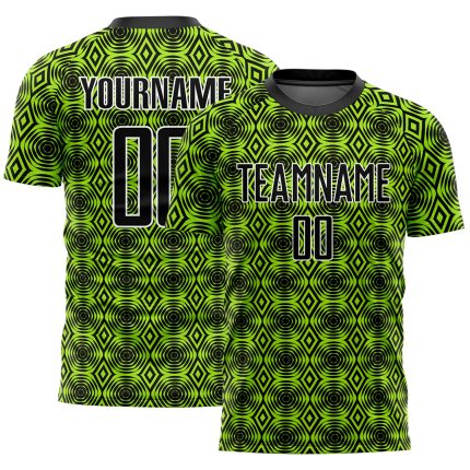 Custom Soccer Uniform Jersey with Personalized Name and Number - Neon Green Black-White Geometric Design Personalized Neon