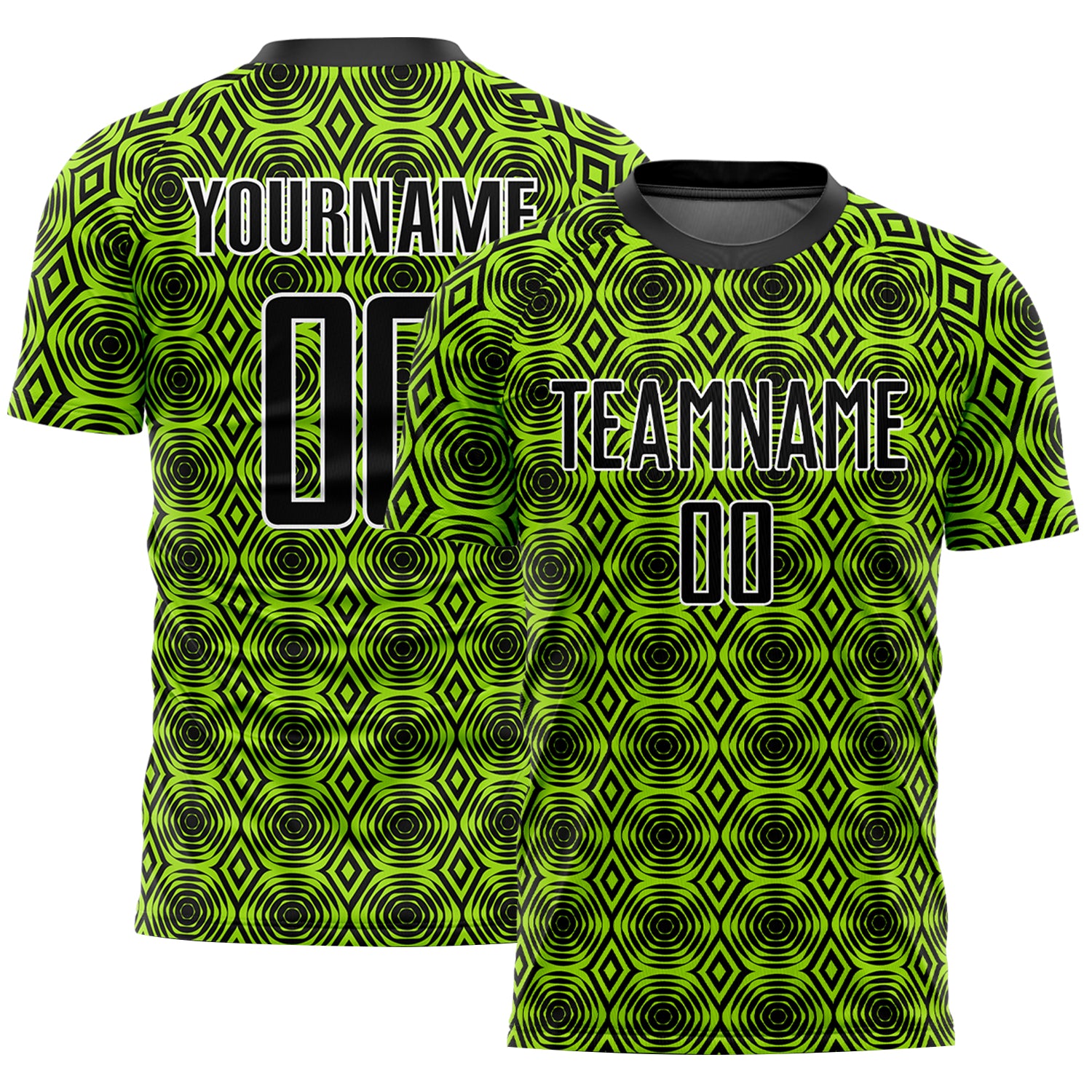 Custom Soccer Uniform Jersey with Personalized Name and Number - Neon Green Black-White Geometric Design Personalized Neon