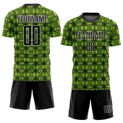 Custom Soccer Uniform Jersey with Personalized Name and Number - Neon Green Black-White Geometric Design Personalized Neon