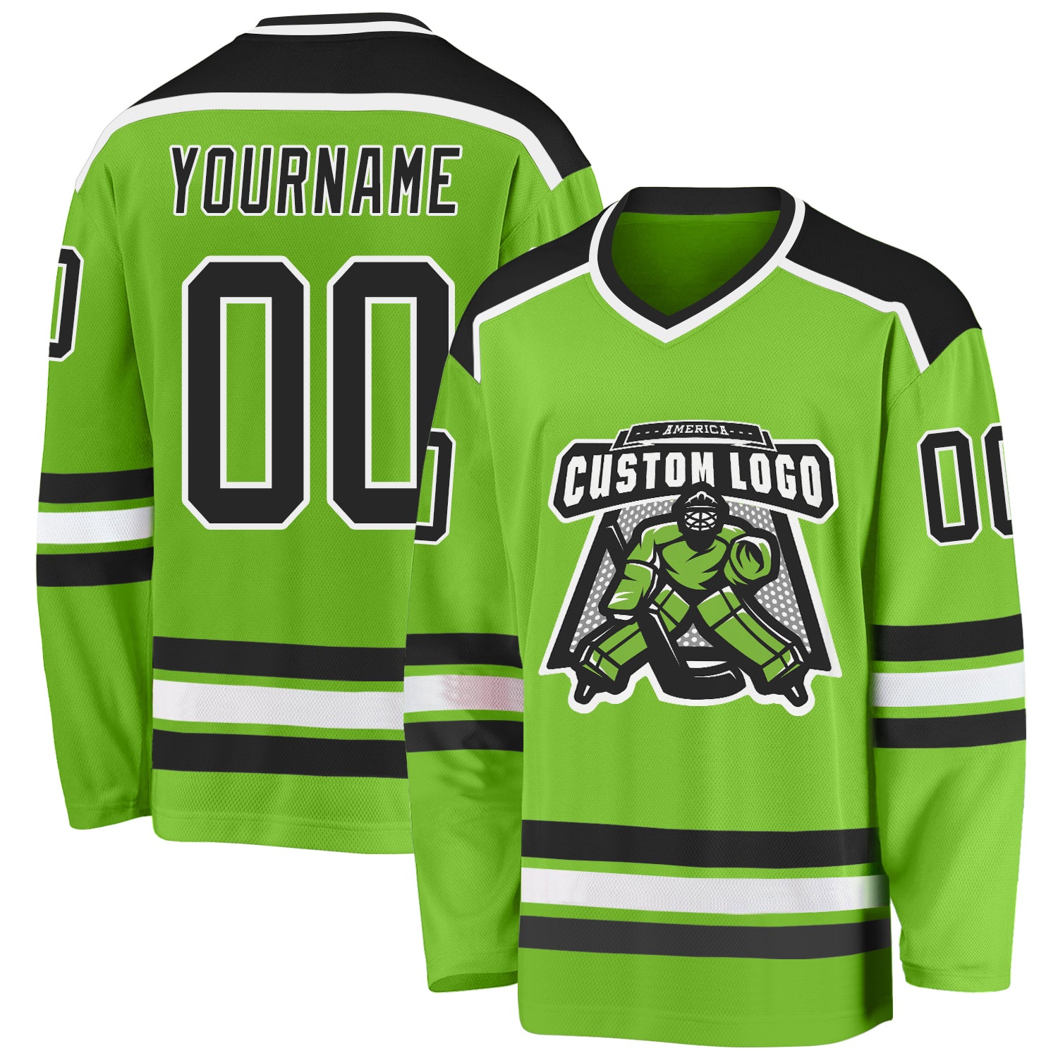 Custom Name and Number Hockey Jersey in Neon Green and Black-White - Personalized Sports Apparel Personalized Neon Green