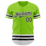 Custom Name and Number Authentic Baseball Jersey - Personalized Neon Green Black-White Line Design Personalized Neon Green