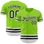 Custom Name and Number Authentic Baseball Jersey - Personalized Neon Green Black-White Line Design Personalized Neon Green